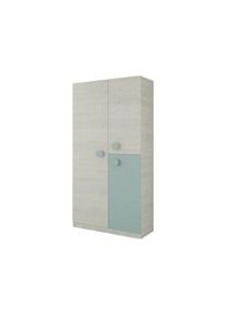Dmora Guardaroba Manchester, Armadio per cameretta, Mobile a 3 ante e 3 ripiani con barra appendiabiti, 90x52h200 cm, Grigio e Verde acqua