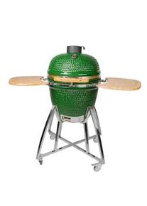 Tarrington House Barbecue a carbonella NAGGADO, acciaio inox/bambù/ceramica, 130 x 74 x 120 cm, con termometro, ruote e ripiani laterali, verde