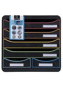 Exacompta Cassettiera Big-Box Maxi 312914D, 6 cassetti, box PS monoblocco, (PxlxAlt) 34,7x27,8x27,1 cm, gamma Black Office, nero/cassetti arlecchino