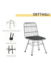 Giordanoshop Set Tavolino e 2 Sedie in Rattan Polietilene Grigio