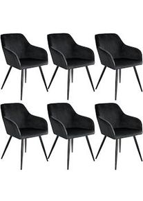TecTake Silla de comedor MARILYN aterciopelada, patas negras - negro, Juego de 6 - 404052