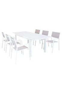 Bob Gardens SCOTTY - set tavolo da giardino allungabile 150/210x90 compreso di 6 poltrone in alluminio Bianco