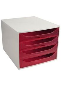 Exacompta Cassettiera Ecobox 228654D, 4 cassetti, box in PS e cassetti in Ppl, (PxlxAlt) 34,8x28,4x23,4 cm, gamma Linicolor box grigio/cass. lampone