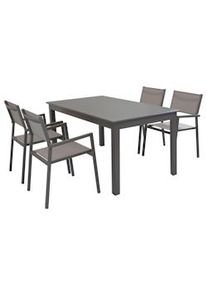 Bob Gardens SCOTTY - set tavolo da giardino allungabile 150/210x90 compreso di 4 poltrone in alluminio Taupe