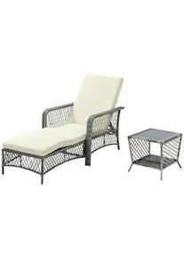 Outsunny Mobili da Giardino Set 2 Pz in Rattan Chaise Longue Tavolino