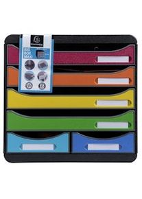 Exacompta Cassettiera Big-Box Maxi 312798D, 6 cassetti, box PS monoblocco, (PxlxAlt) 34,7x27,8x27,1 cm, gamma Iderama, nero/cassetti arlecchino