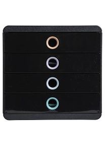 Exacompta Cassettiera Pop-Box 314496D, 4 cassetti chiusi, box polistirolo monoblocco, (PxlxAlt) 34,7x27,8x26,7 cm, gamma Aquarel nero/assortiti