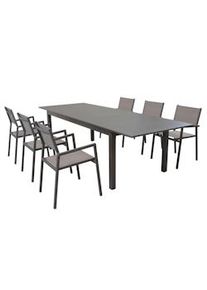 Bob Gardens SCOTTY - set tavolo da giardino allungabile 220/280x100 compreso di 6 poltrone in alluminio Taupe