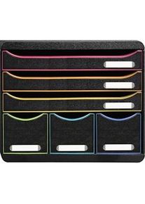 Exacompta Cassettiera Store-Box 306914D, 6 cassetti, box PS monoblocco in orizzontale, (PxlxAlt) 27x35,5x27,1 cm, gamma Black Office nero/arlecchino