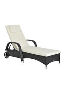Outsunny Lettino Prendisole in Rattan Schienale Regolabile con Ruote