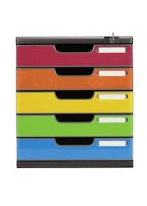 Exacompta Cassettiera Modulo 331798D, sistema modulare a 5 cassetti A4, box PS monoblocco con serratura, (PxlxAlt) 35x28,8x32 cm, Office nero/ass.