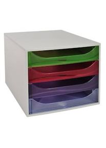 Exacompta Cassettiera Ecobox 228699D, 4 cassetti, box in PS e cassetti in Ppl, (PxlxAlt) 34,8x28,4x23,4 cm, gamma Linicolor box grigio/cass.arlecchino