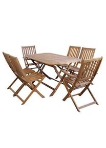 Bob Gardens Jasper - set tavolo da giardino pieghevole salvaspazio 150x80 compreso di 4 sedie e 2 poltrone in legno massiccio di acacia Marrone