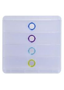 Exacompta Cassettiera Pop-Box 314399D, 4 cassetti chiusi, box polistirolo monoblocco, (PxlxAlt) 34,7x27,8x26,7 cm, gamma Chromaline trasparente/ass.