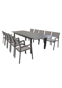 Bob Gardens SCOTTY - set tavolo da giardino allungabile 220/280x100 compreso di 10 poltrone in alluminio Taupe