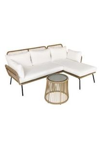 Outsunny Set 3 Pz Divano 2 Posti Chaise Longue e Tavolino, Beige Caffè