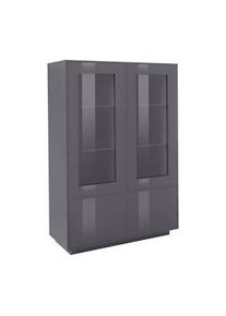 Dmora Vetrina Bettino, Credenza a 4 ante con ripiani in vetro, Mobile da soggiorno multiuso, 100% Made in Italy, cm 100x41h146, Antracite lucido