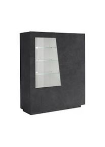Dmora Vetrina Nevio, Credenza con anta a vetro, Mobile da soggiorno multiuso con luce LED, 100% Made in Italy, cm 120x43h146, Ardesia