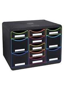 Exacompta Cassettiera Store-Box Multi 313914D, 11 cassetti, box PS monoblocco in orizzontale, (PxlxAlt) 27x35,5x27,1 cm, gamma Black Office, nero/ass