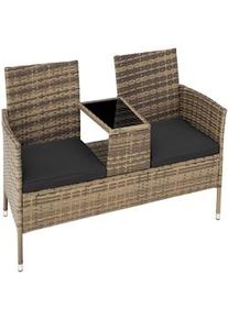 TecTake panca da giardino in polyrattan con tavolino - naturale/grigio scuro - 404560