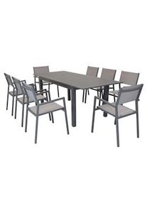 Bob Gardens SCOTTY - set tavolo da giardino allungabile 150/210x90 compreso di 8 poltrone in alluminio Taupe