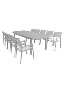 Bob Gardens SCOTTY - set tavolo da giardino allungabile 220/280x100 compreso di 10 poltrone in alluminio Tortora