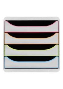 Exacompta Cassettiera Big-Box 310913D, 4 cassetti, box polistirolo monoblocco, (PxlxAlt) 34,7x27,8x26,7 cm, gamma Black Office, bianco/arlecchino