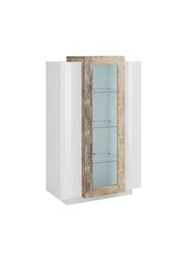 Dmora Vetrina Kevin, Credenza con tre ante, Mobile da soggiorno multiuso, 100% Made in Italy, cm 80x38h121, Bianco lucido e Acero