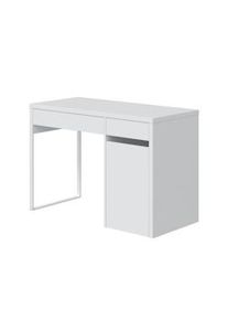 Dmora Scrivania Charlotte, Scrittoio reversibile con 2 cassetti e 1 anta, Tavolo da studio o ufficio porta PC, 108x50h75 cm, Bianco