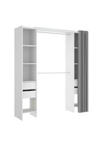 Dmora Guardaroba Resegone, Struttura per cabina armadio, Mobile appendiabiti aperto, 180x50h205 cm, Bianco e Grigio