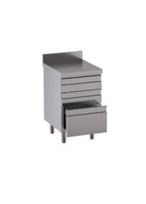 Cassettiera inox a 2 cassetti e 1 cassettone, con alzatina posteriore. Prof. 60