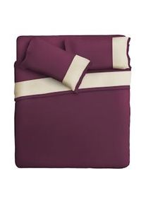 IPERSAN Completo con bordo in RASO in 100% Puro Cotone, 1 piazza, Bordo RASO Panna fondo Prugna