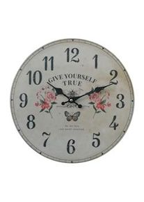Rebecca Mobili Orologio da Parete Rotondo Mdf Bianco Stampa Floreale Stile Shabby