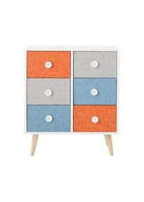 Rebecca Mobili Cassettiera Mobiletto Salvaspazio 6 Cassetti in Legno Tessuto Colorato Moderno