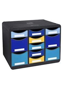 Exacompta Cassettiera Store-Box Multi 3137202D, 11 cassetti, box PS monoblocco in orizzontale, (PxlxAlt) 27x35,5x27,1 cm, gamma Bee Blue, nero/assor.