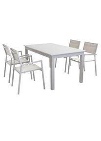 Bob Gardens SCOTTY - set tavolo da giardino allungabile 150/210x90 compreso di 4 poltrone in alluminio Tortora