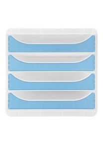 Exacompta Cassettiera Big-Box 310336D, 4 cassetti, box polistirolo monoblocco, (PxlxAlt) 34,7x27,8x26,7 cm, gamma Chromaline, cristallo/ turchese