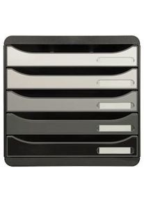 Exacompta Cassettiera Big-Box Plus 3097294D, 5 cassetti, box polistirolo monoblocco, (PxlxAlt) 34,7x27,8x27,1 cm, nero/sfumature di grigio glossy