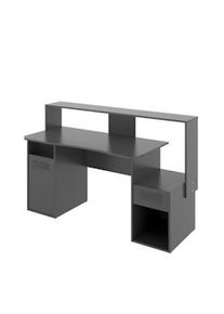 Dmora Scrivania Manos, Scrittoio multifunzione moderno da gaming, Tavolo da studio porta PC e porta CD, 154x69h98 cm, Antracite, senza luci LED