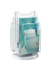 Exacompta Portadepliant da tavolo girevole 6 scomparti per formato A4, cod. 60558D in polistirolo cristallo. Dimensioni (PxlxAlt) 31,5x31,5x46,5 cm