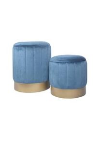 Rebecca Mobili Set 2 Poggiapiedi Pouf con Contenitore Blu per Salotto