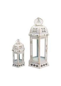 Rebecca Mobili 2 Portacandele Lanterne Arredo Metallo Bianco Retro 35x17,5x15,5