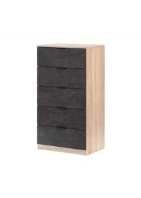 Dmora Cassettiera Mesquite, Settimanale a 5 cassetti, Mobile Comò per camera da letto, Settimanale moderno, 60x40h110 cm, Rovere e Antracite