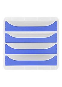 Exacompta Cassettiera Big-Box 310360D, 4 cassetti, box polistirolo monoblocco, (PxlxAlt) 34,7x27,8x26,7 cm, gamma Chromaline, cristallo/ blu