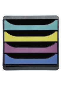 Exacompta Cassettiera Big-Box 3104293D, 4 cassetti, box polistirolo monoblocco, (PxlxAlt) 34,7x27,8x26,7 cm, gamma Forever Young, nero/assortiti