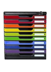 Exacompta Cassettiera Modulo 332798D, sistema modulare a 10 cassetti A4, box PS monoblocco con serratura, (PxlxAlt) 35x28,8x32 cm, Office nero/ass.