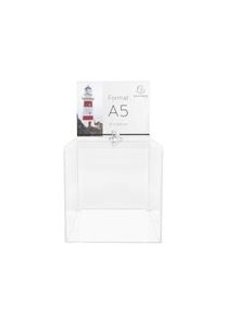 Exacompta Urna trasparente con lucchetto e panello A5, cod. 89258D in PMMA (acrilico) trasparente, resistente ai raggi UV. Dimensioni 21x21x36,5 cm
