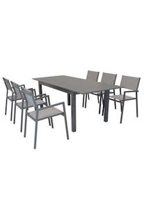 Bob Gardens SCOTTY - set tavolo da giardino allungabile 150/210x90 compreso di 6 poltrone in alluminio Taupe