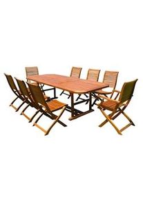 Milani Home TURRIS Set Tavolo Giardino Allungabile Rettangolare 150/200x90 Con 6 Sedie E 2 Poltrone In Legno Di Acacia Massiccio Per Esterno colore