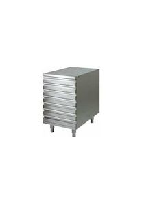 Cassettiera inox a 7 cassetti, senza alzatina posteriore. Per bacinelle pizza 60x40 - Cm. 52x80x81H